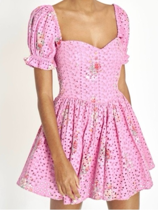 LoveShackFancy Dresses & Skirts - LoveshackFancy Altima Dress in Pink Eyelet Floral Sweetheart Neckline